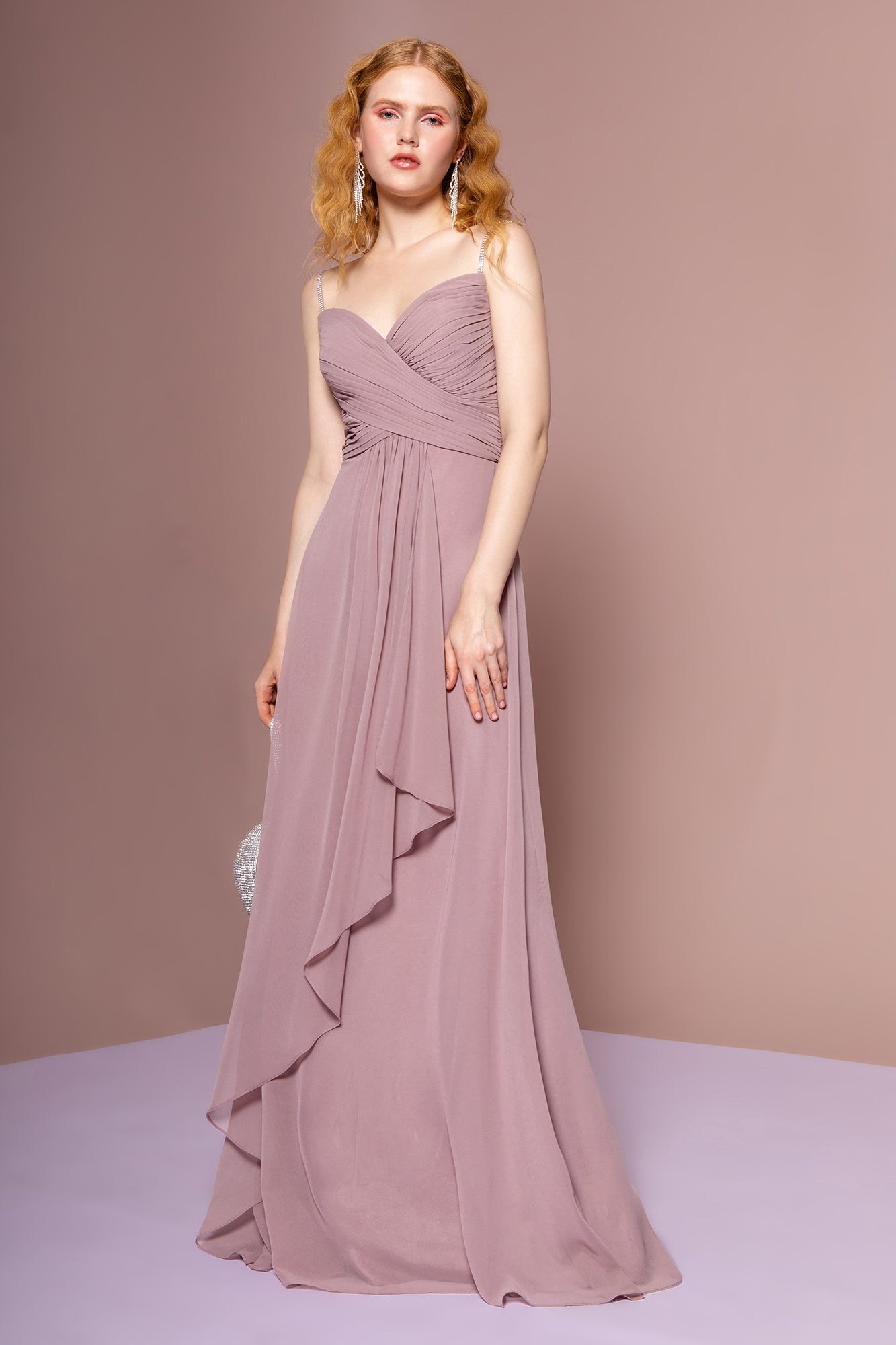 Chiffon Ruched Jewel Straps Long Prom Dress GLGL2666-4