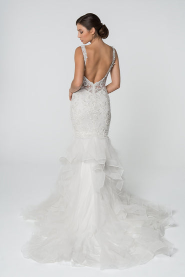 Embroidered V-Neck Sleeveless Mermaid Long Wedding Dress GLGL2814-1