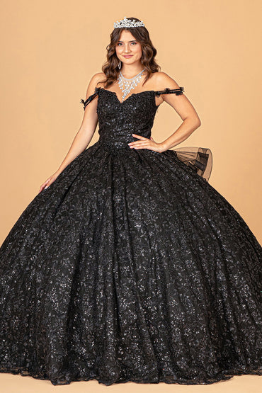 Mesh Detachable Long Sleeves w/ Detachable Ribbon and Ruffled Train Quinceanera Dress GLGL3072-1