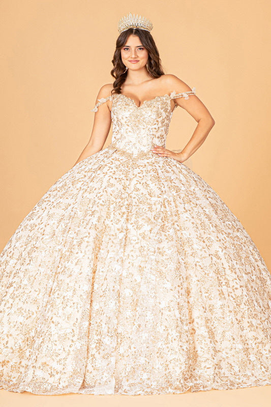 Mesh Detachable Long Sleeves w/ Detachable Ribbon and Ruffled Train Quinceanera Dress GLGL3072-0