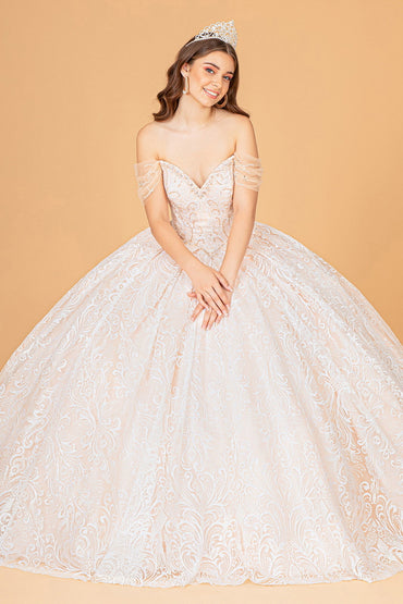 Jewel Mesh w/ Mini Bag and Separate Long Sleeves Quinceanera Dress GLGL3073-1
