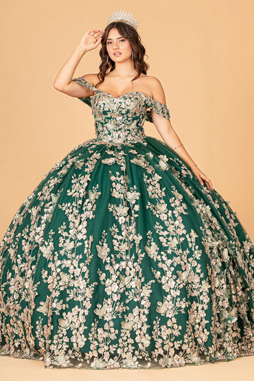 3D Butterfly Applique Sweetheart w/ Corset Back Quinceanera Dress GLGL3077-1