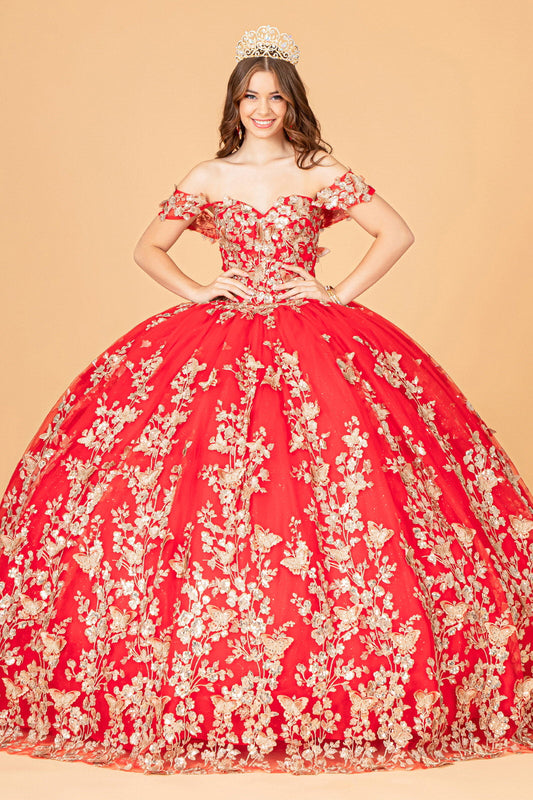 3D Butterfly Applique Sweetheart w/ Corset Back Quinceanera Dress GLGL3077-0