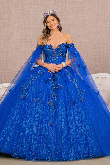 Embroidery Glitter w/ Long Mesh Layer Quinceanera Dress GLGL3111-1