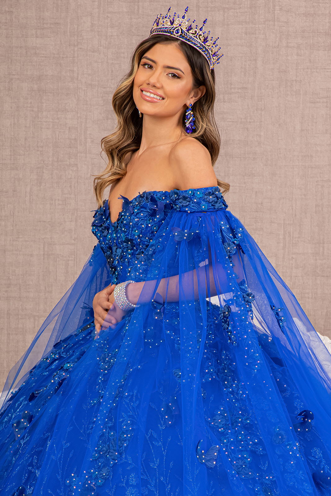 Embroidery Glitter w/ Long Mesh Layer Quinceanera Dress GLGL3111-4