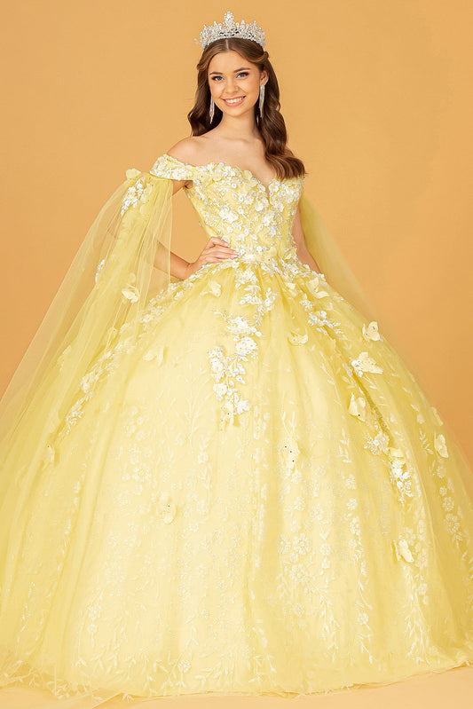 Embroidery Glitter w/ Long Mesh Layer Quinceanera Dress GLGL3111-0