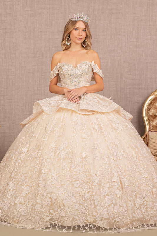 Jewel 3D Butterfly Applique Off Shoulder Mesh Quinceanera Dress GLGL3112-0