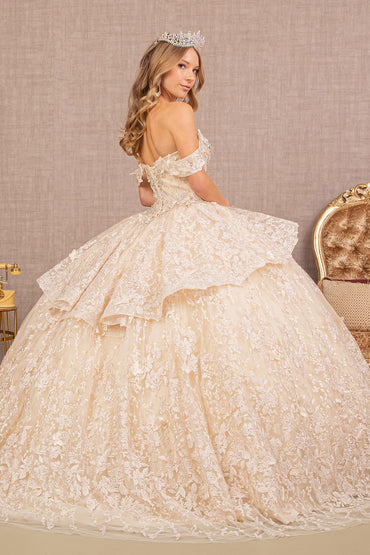 Jewel 3D Butterfly Applique Off Shoulder Mesh Quinceanera Dress GLGL3112-1