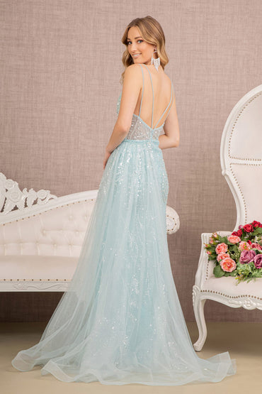 Sequin Sheer Bodice Mermaid w/ Side Long Mesh Layer Long Prom Dress GLGL3119-1