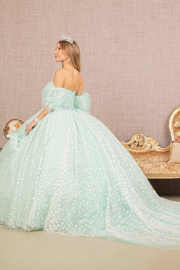 Jewel Strapless w/ Detachable Short Puff Sleeves Quinceanera Dress GLGL3176-1