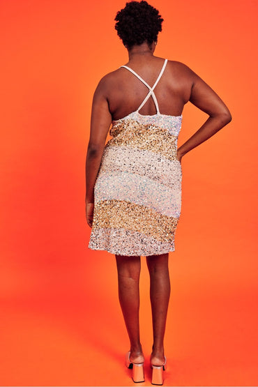 Gold Champagne Sequin Curve Size Velvet Slip Dress-1