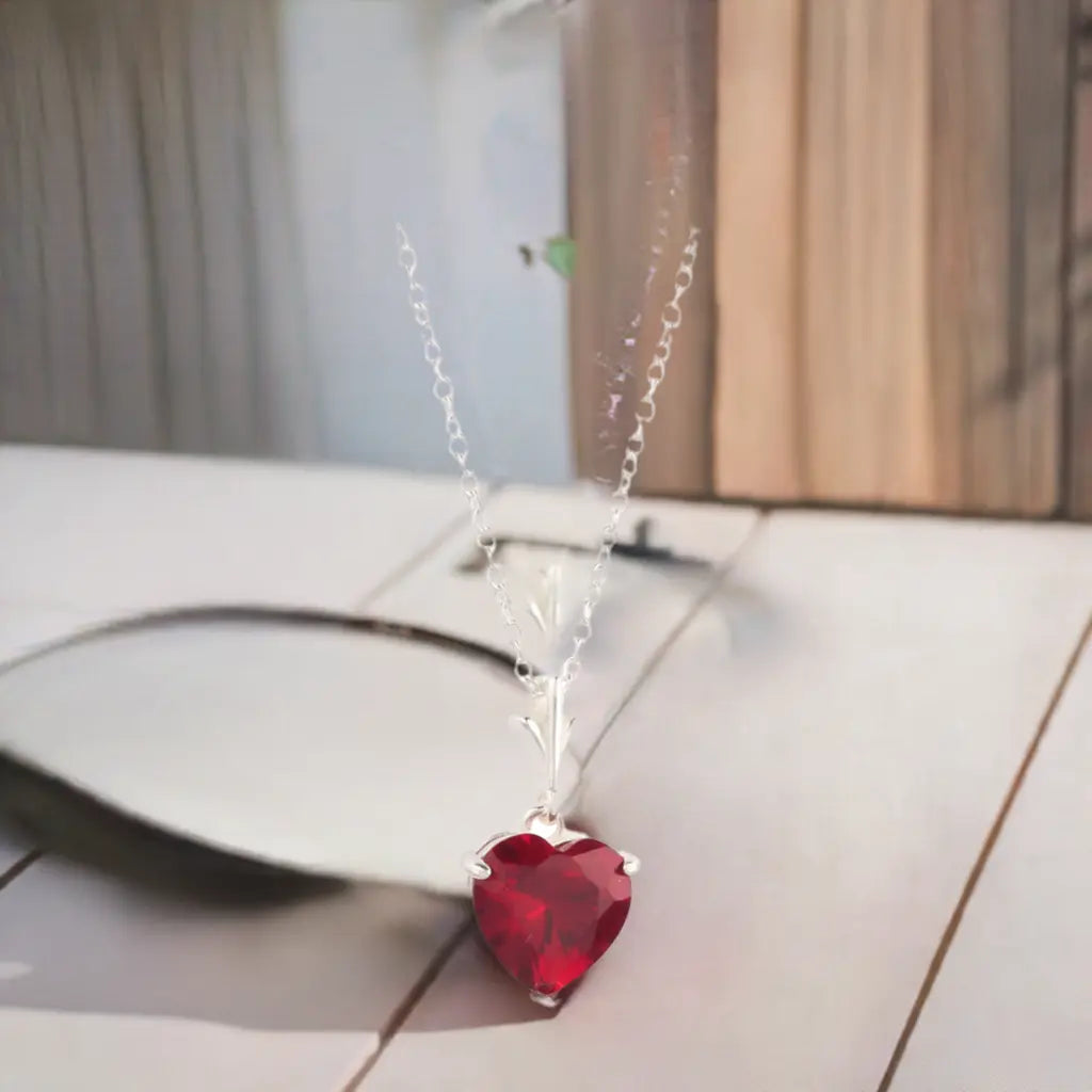 925 Sterling Silver Necklace Red Heart Pendant-4