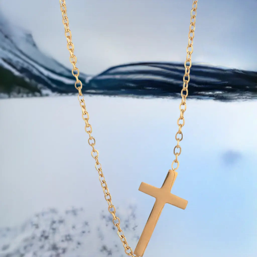14K gold necklace | Gold Plated Cross Pendant Necklace-4