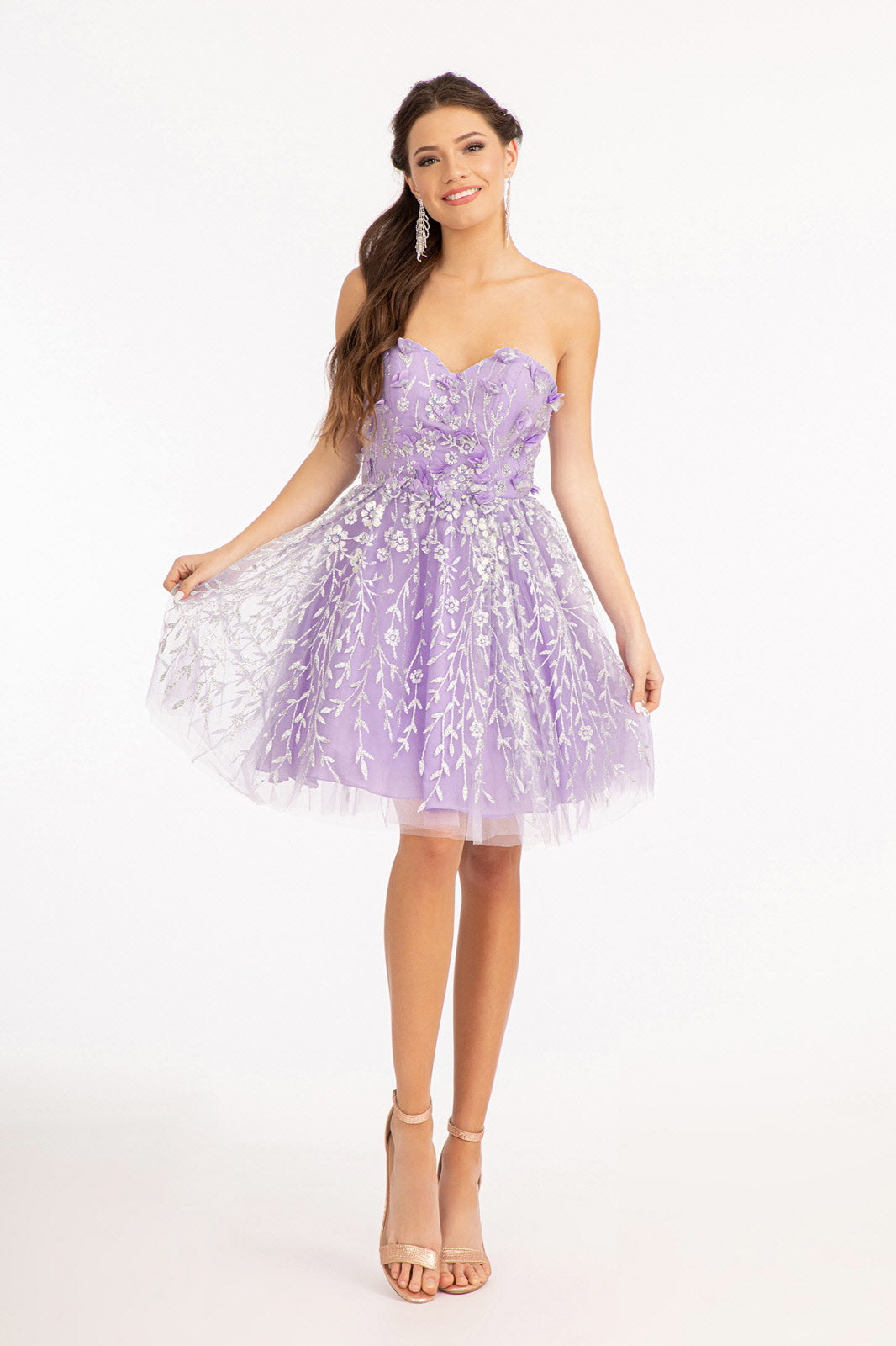 3D Floral Applique Embellished Glitter Mesh Sweetheart Short Homecoming Dress GLGS1995-5
