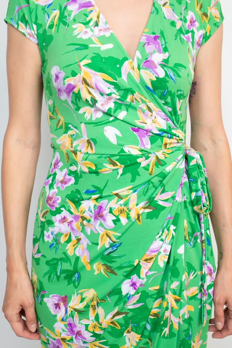 Maggy London V-Neck Sleeveless Tie Waist Gathered Side Floral Print Jersey Dress-4