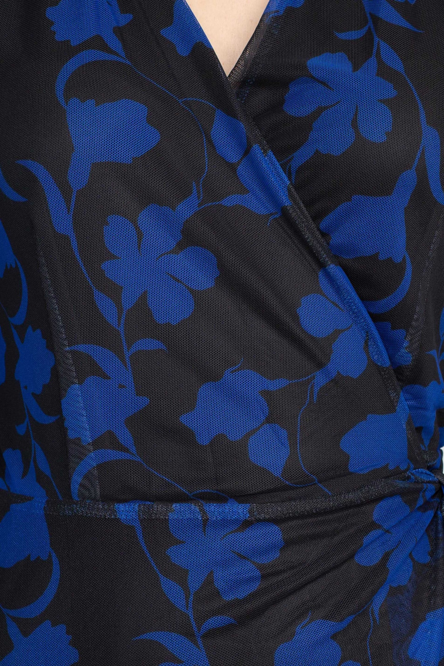 Laundry Surplice V- Neck Back Zipper Midi Draped Mesh Dress