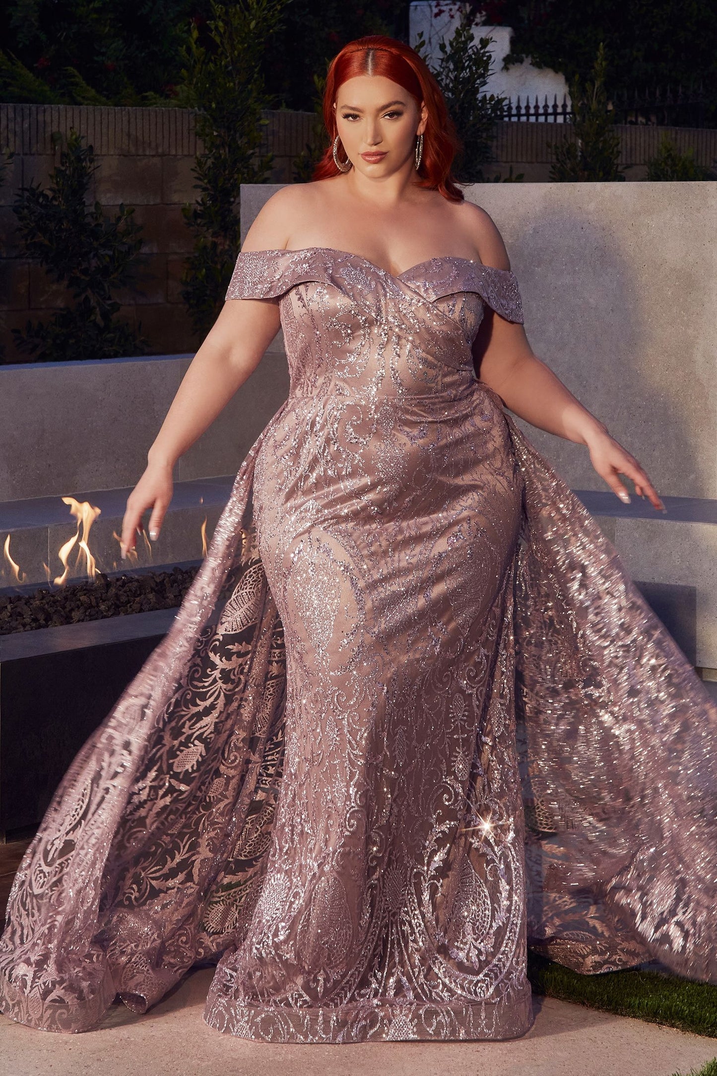 Royal Blue Off Shoulder Glitter Evening Gown with Sheer Overlay CDJ836-5