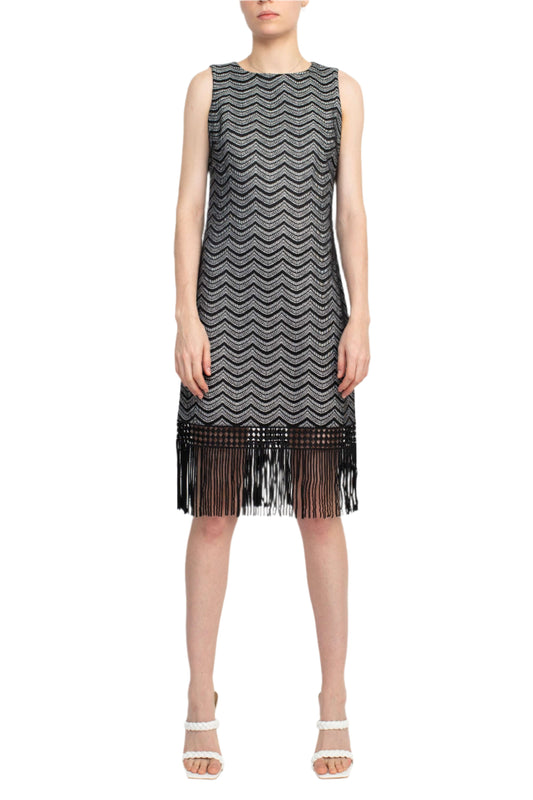 Julia Jordan Crew Neck Sleeveless Shift Zipper Back Lace Fringe Dress-0