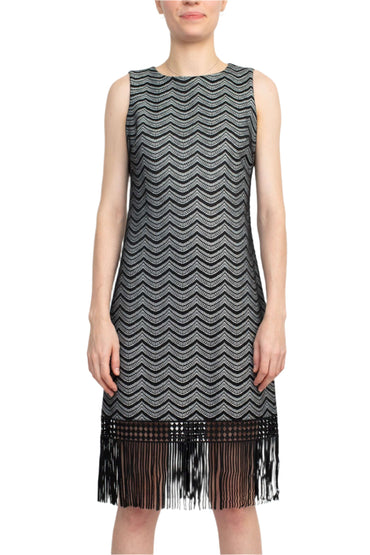 Julia Jordan Crew Neck Sleeveless Shift Zipper Back Lace Fringe Dress-1