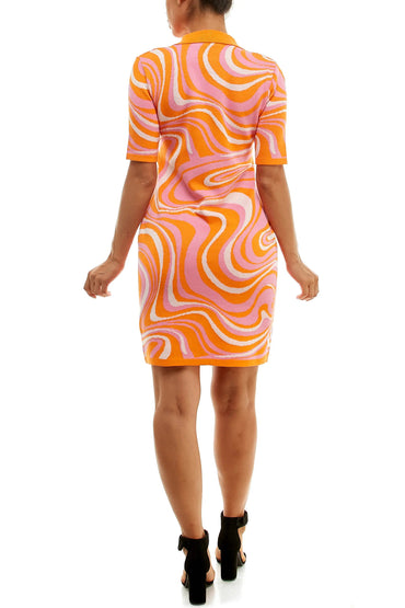 Nina Leonard Collared Short Sleeve Swirl Jacquard Sweater Dress-1
