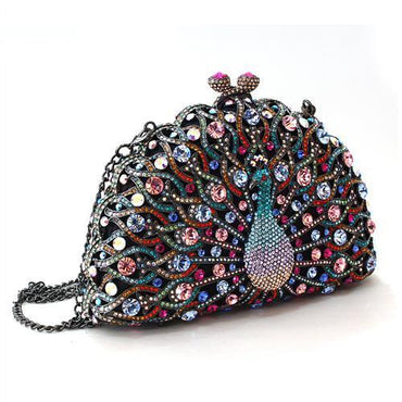 LO2370 - Ruthenium White Metal Clutch with Top Grade Crystal in Multi Color-1