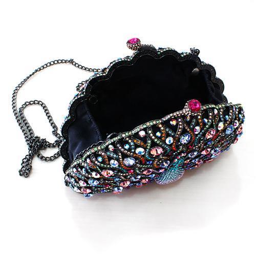 LO2370 - Ruthenium White Metal Clutch with Top Grade Crystal in Multi Color-2