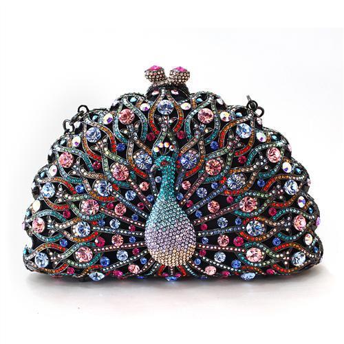 LO2370 - Ruthenium White Metal Clutch with Top Grade Crystal in Multi Color-0