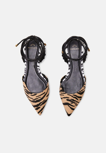Animal Print Calf Leather Flat Sandals Palmito – Women’s Pointed Toe with Ankle Strap-1