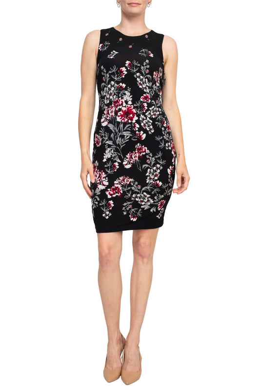 Catherine Malandrino Crew Neck Sleeveless Floral Print Key Hole Back Jersey Dress-0