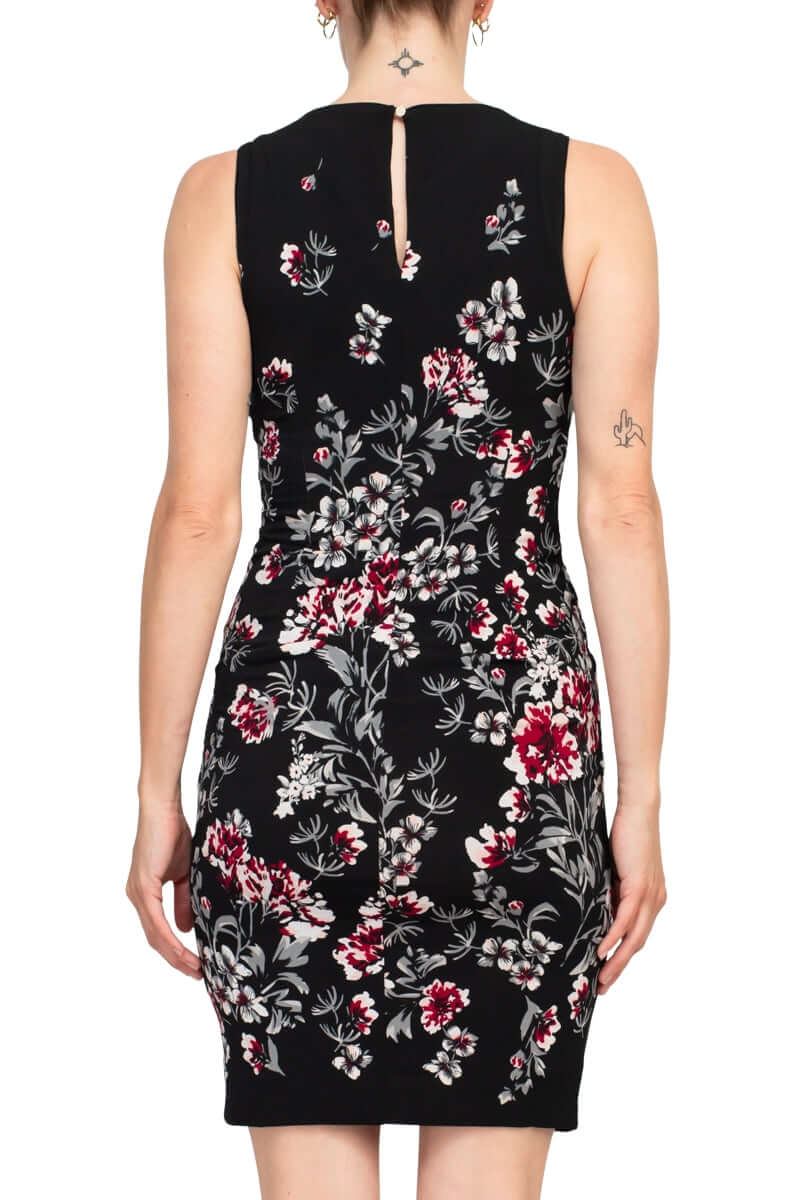 Catherine Malandrino Crew Neck Sleeveless Floral Print Key Hole Back Jersey Dress-4