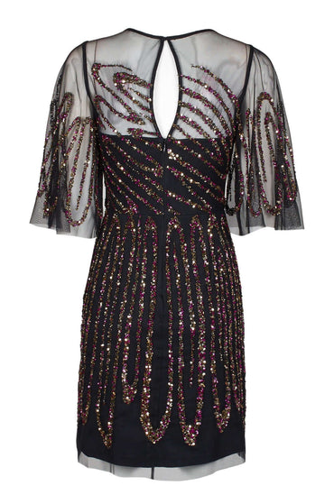 Aidan Mattox Crew Neck Illusion Embellished Sheath Keyhole Back Mesh Dress-1