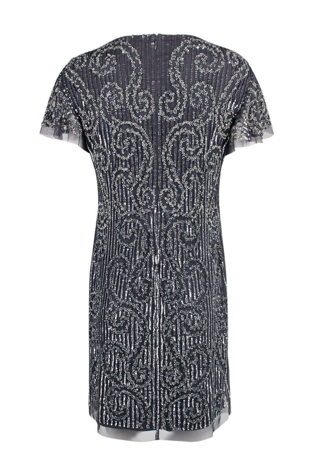Aidan Mattox Crew Neck Short Sleeve Zipper Back Embellished Mesh Dress-3