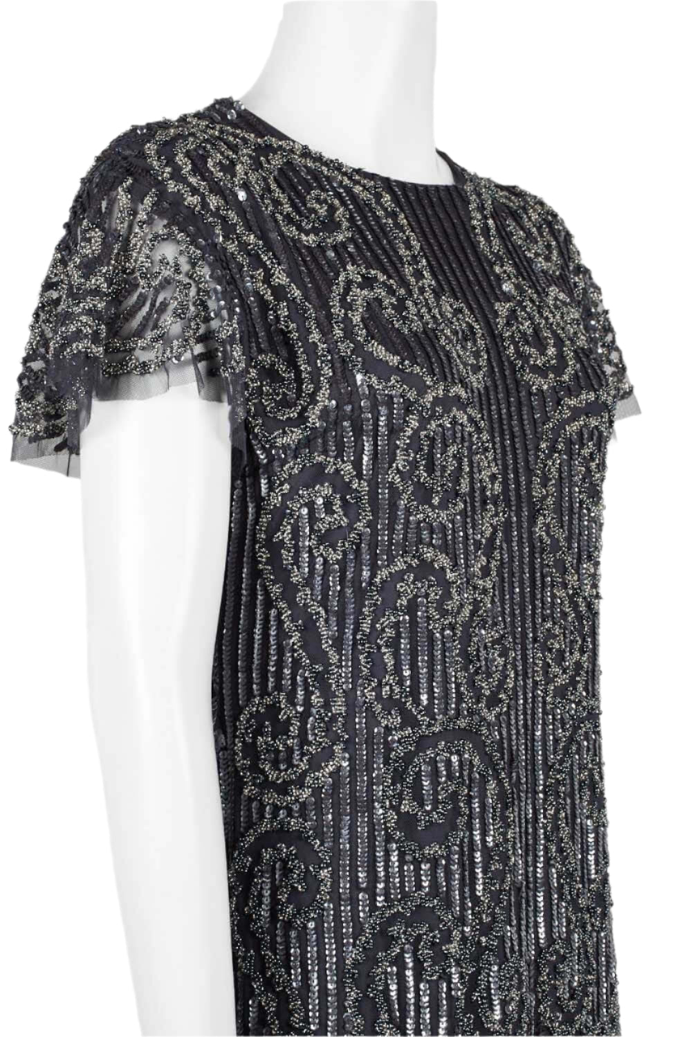 Aidan Mattox Crew Neck Short Sleeve Zipper Back Embellished Mesh Dress-4