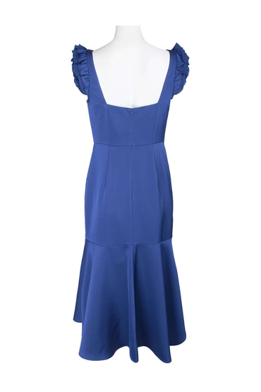 Aidan Mattox Square Neck Ruffled Shoulder Sleeveless High Low Hem Zipper Back Crepe Dress