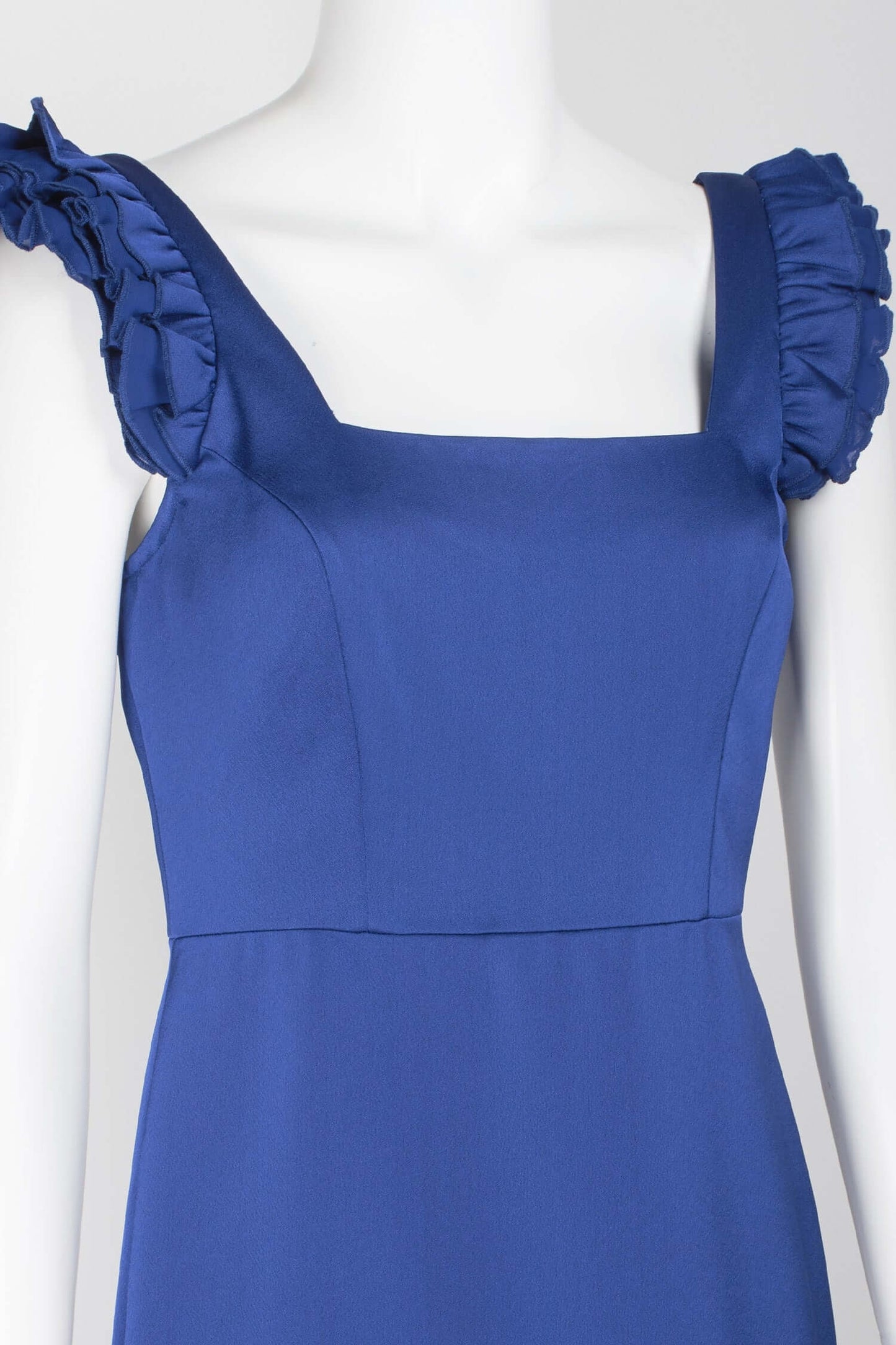 Aidan Mattox Square Neck Ruffled Shoulder Sleeveless High Low Hem Zipper Back Crepe Dress