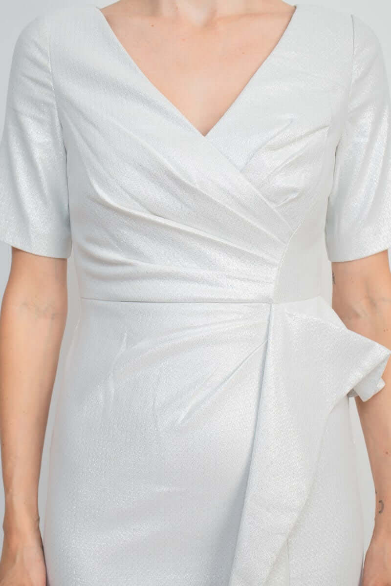 Aidan by Aidan Mattox V-Neck Pleated Zipper Back Short Sleeve Slit Back Taffeta Gown-3