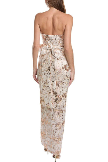 Aidan Mattox Floral Metallic Jacquard Strapless Bow Detail Gown-1