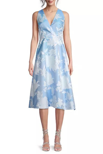 Aidan Mattox Sleeveless Floral Bodice Jacquard Midi Dress-0