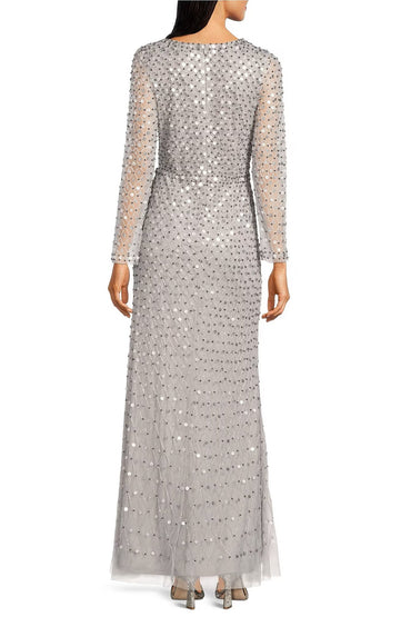 Aidan Mattox Sequined V-neck long sleeve slit front zipper back mesh dress-1