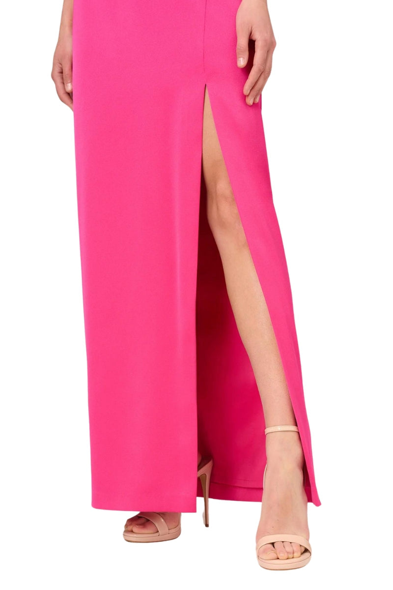 Aidan Mattox Satin Halter Rosette Accent Long Dress-4