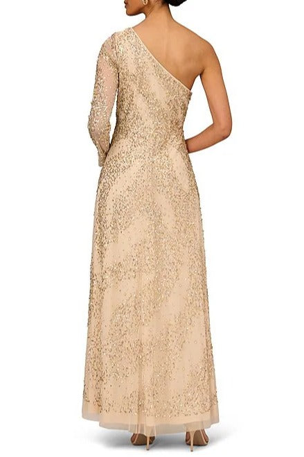 Aidan Mattox Beaded One Shoulder Long Sleeve A-Line Gown-1