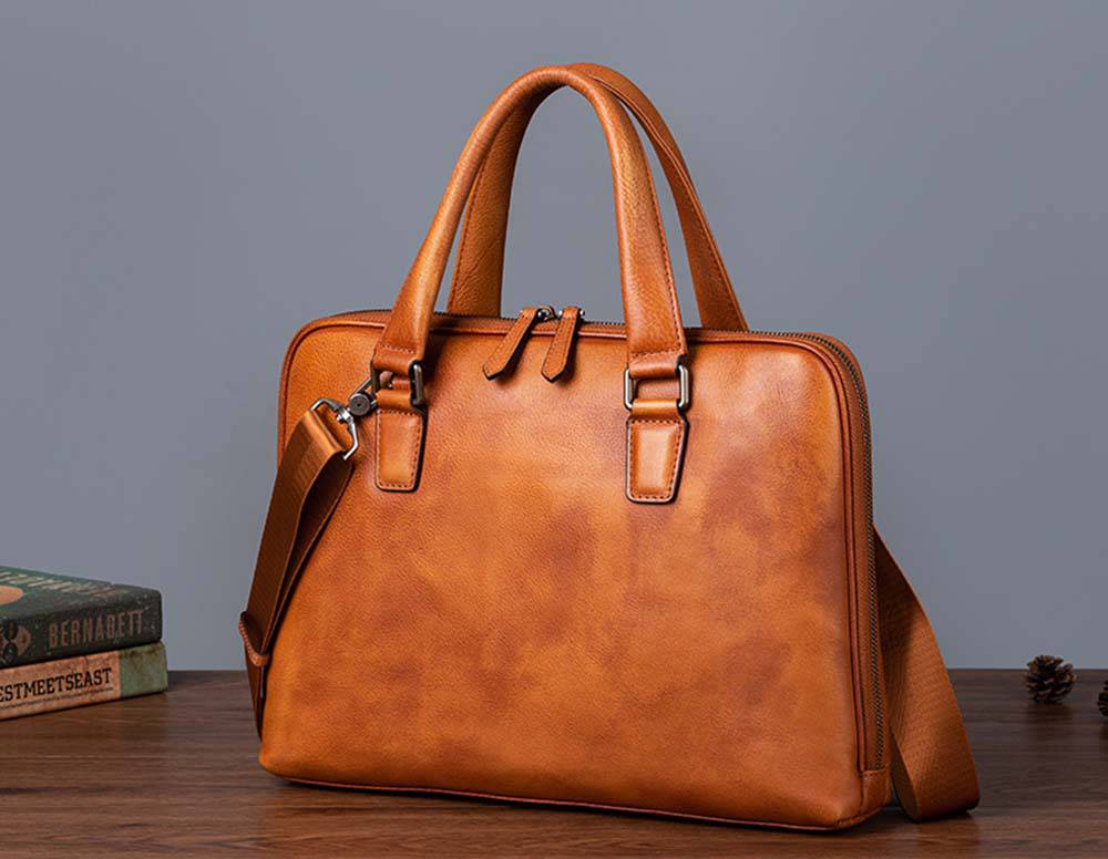 Mens Vintage Leather Buiness Briefcase Top Handle Shoulder Cross Body Bag 2860-4