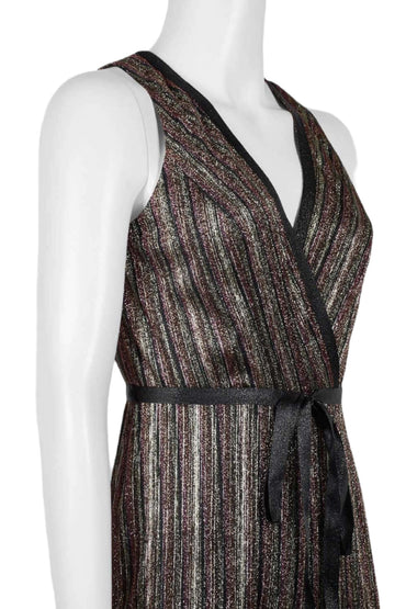 Aidan by Aidan Mattox V-Neck Sleeveless Piping Detail Tie Front Zipper Back Metallic Lurex Jumpsuit-1