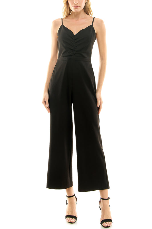 Nicole Miller Spaghetti Strap Zipper Back Solid Crepe Jumpsuit-0