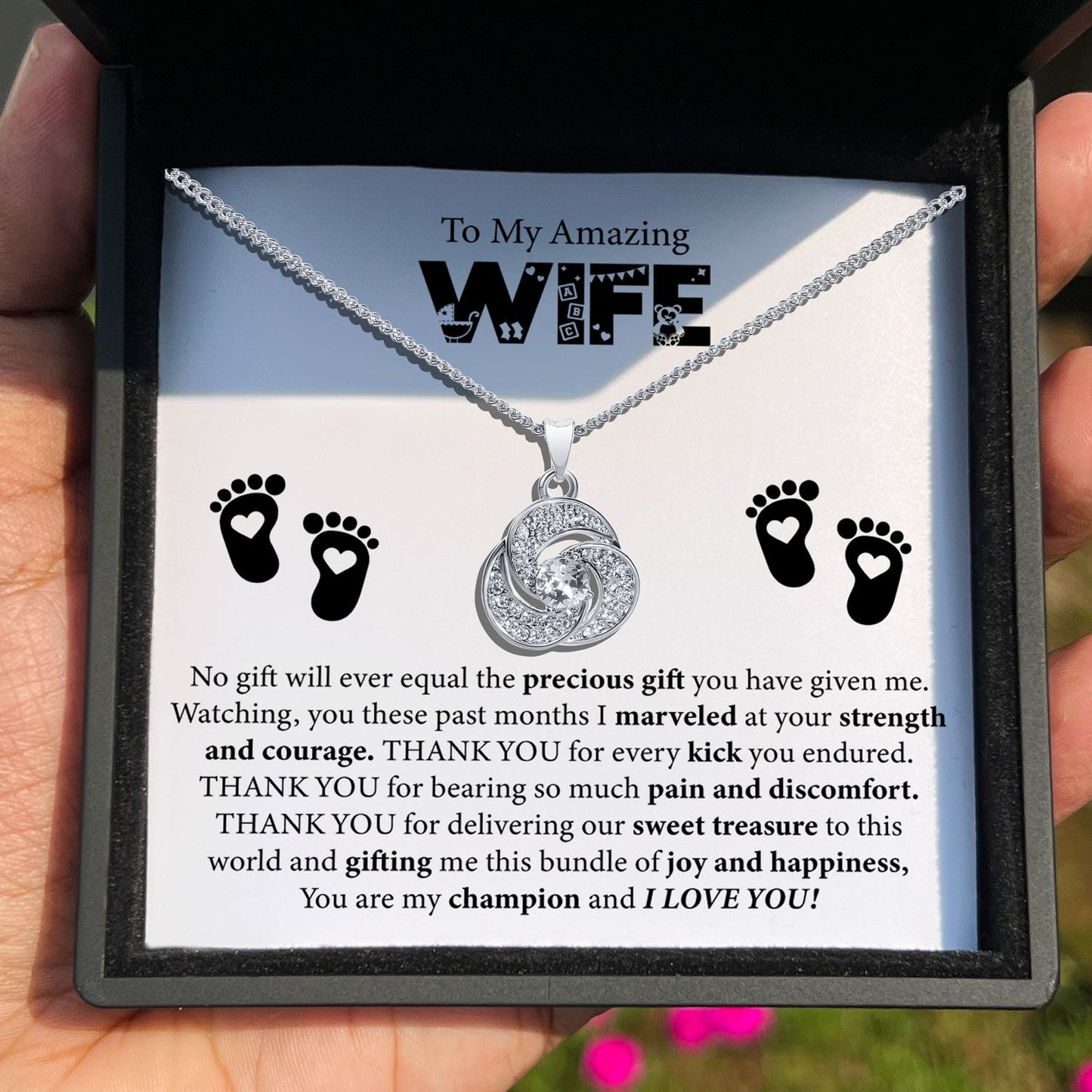 TRYNDI™ To My Amazing Wife Love Knot Necklace With Authentic Swarovski Crystals