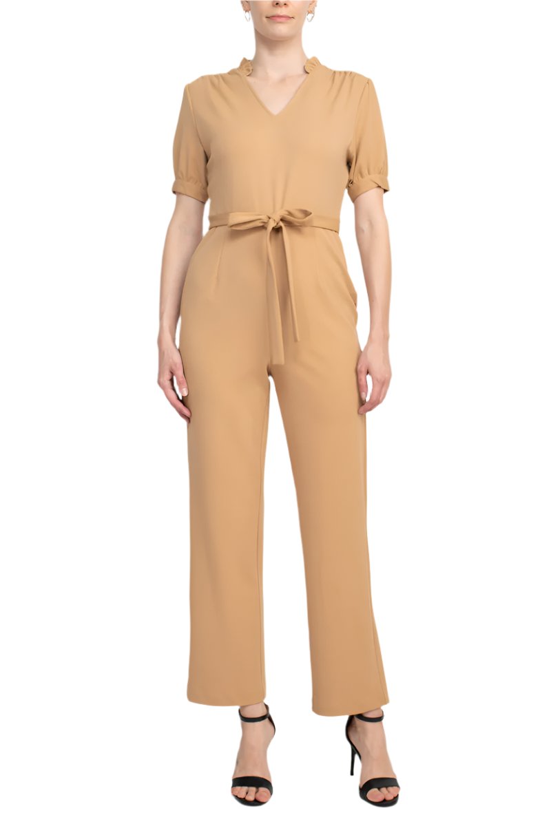 Nanette Lepore V-Neck Short Sleeve Tie Waist Solid Zipper Back Jumpsuit-0