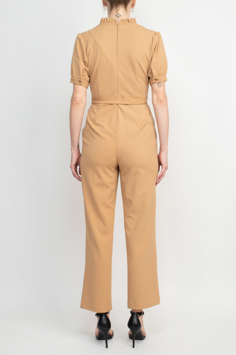 Nanette Lepore V-Neck Short Sleeve Tie Waist Solid Zipper Back Jumpsuit-2