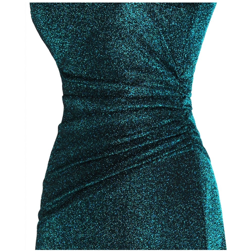 Off Shoulder Pleated Evening Dresses Long Party Gown Peacock green-4