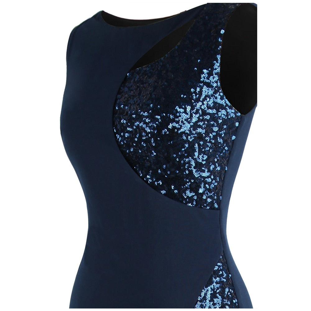 Splicing Sequin Evening Dress Slit Gradient Evening Dress Long Royal Blue-4