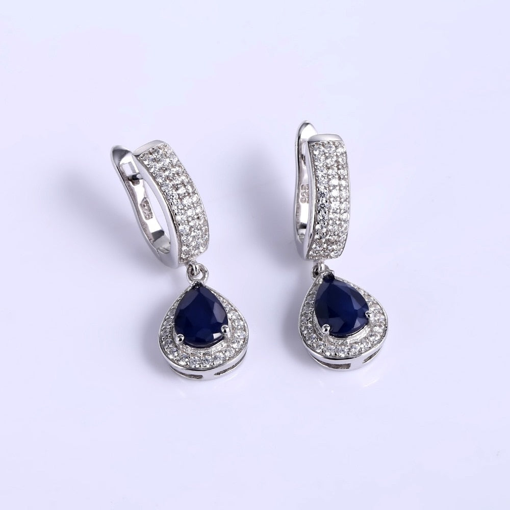 1.29ct Natural Sapphire Gemstone Drop Earrings Solid 925 Sterling Silver Fine Jewelry For Women Wedding-0